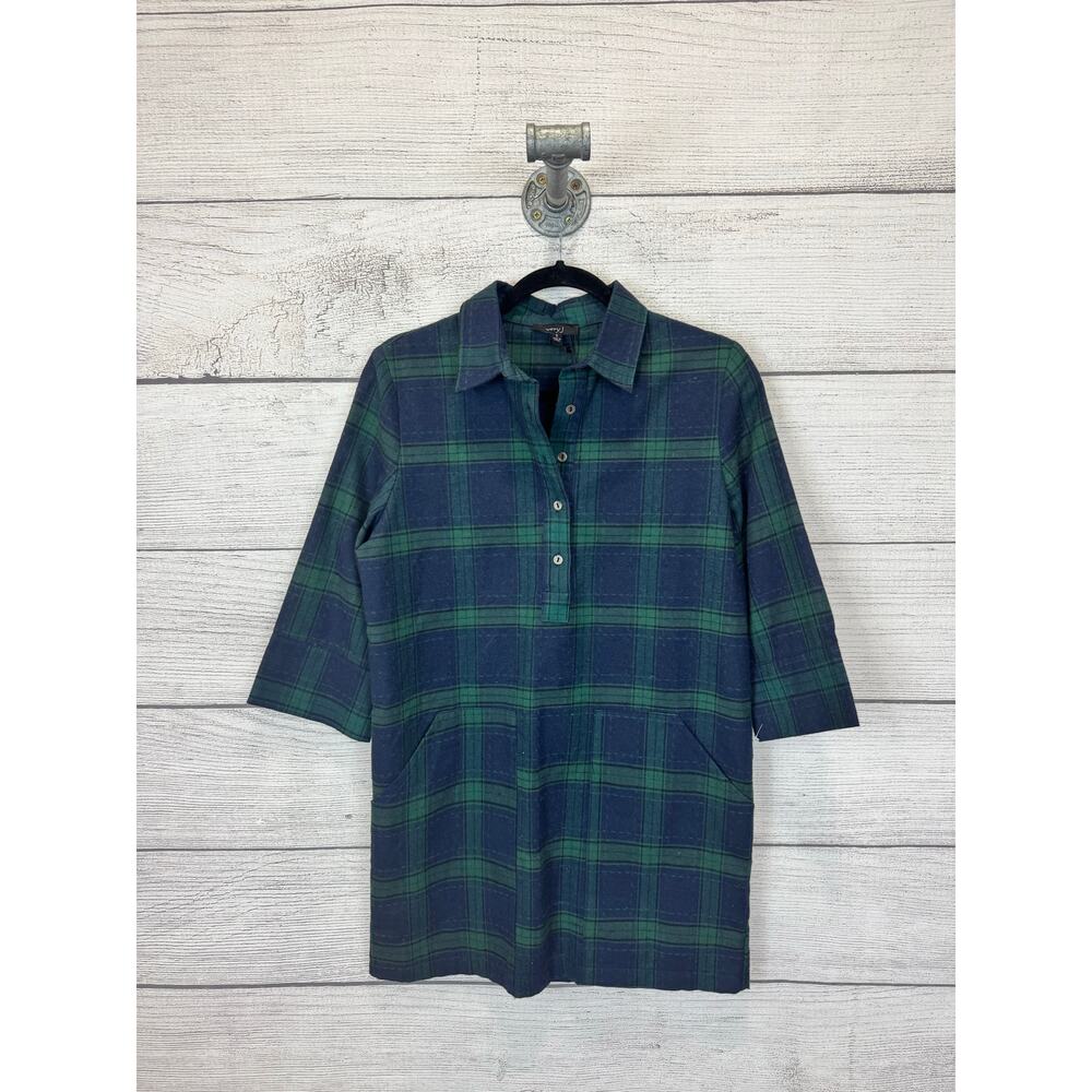 Very J Women's Navy & Green Plaid 3/4 Sleeve Dress Size Small